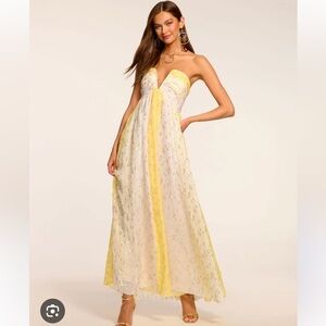 Ramy Brook Demi Strapless Yellow and Cream Gown